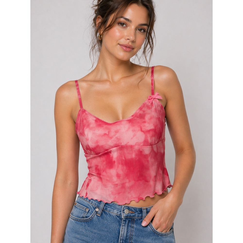 NWT Micas Pink sheer Ruffle Hem Cami Tank Top Whimsical Fairy‎ S coquette